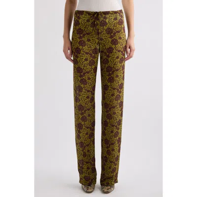 Dries Van Noten Pachas Floral Georgette Drawstring Pants In Olive
