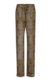 Dries Van Noten Pachas Printed Georgette Straight-leg Pants In Olive