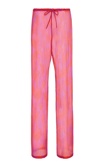 Dries Van Noten Pachas Printed Silk-georgette Straight-leg Pants In Pink