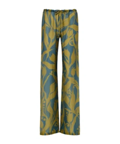 Dries Van Noten Pachas Printed Silk Straight Pants In Green