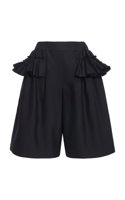 Dries Van Noten Pacuna Ruffled Wool-silk Knee-length Shorts In Black