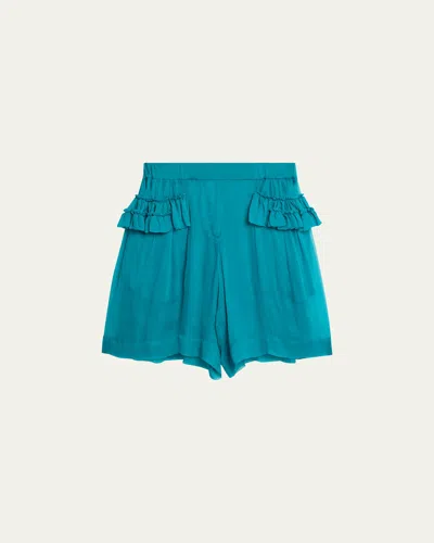 Dries Van Noten Pacuna Tiered Silk Muslin Shorts In Blue