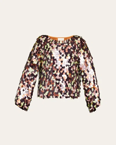 DRIES VAN NOTEN PAILLETTE EMBELLISHED LONG-SLEEVE TOP