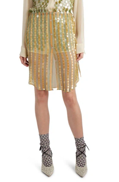 Dries Van Noten Paillette Stripe Sheer Silk Skirt In Peach 5