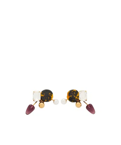 Dries Van Noten Painted Glass And Brass Drop Earrings In White