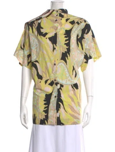 Pre-owned Dries Van Noten Paisley Print Short Sleeve Button-up Top W/ Tags In Green