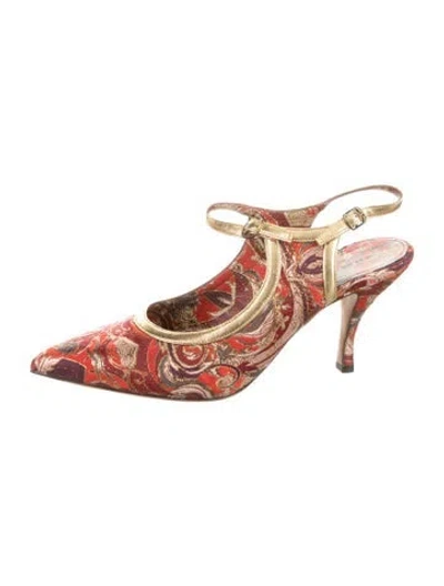 Pre-owned Dries Van Noten Paisley Print Slingback Pumps In Orange