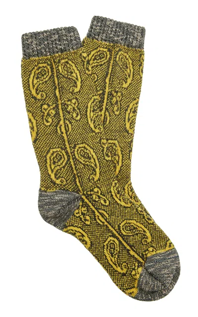 Dries Van Noten Paisley-jacquard Wool Socks In Green