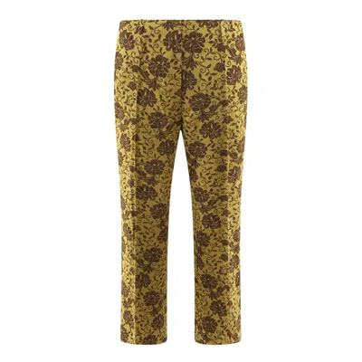 Dries Van Noten Khaki Jacquard Trousers In Multi
