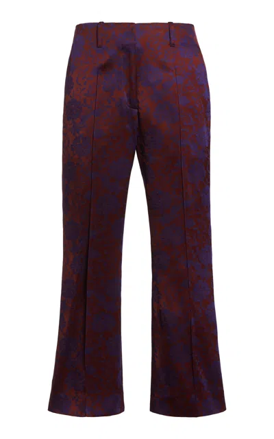Dries Van Noten Paloma Pintucked Jacquard Straight-leg Pants In Burgundy