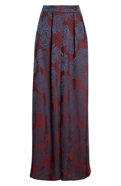 Dries Van Noten Pamplona Jacquard Pleated Wide Leg Pants In Burgundy