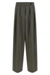 Dries Van Noten High Waist Wide Leg Trousers With Button Detail In Gray