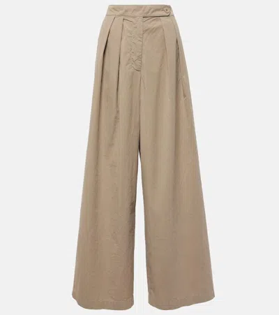 Dries Van Noten Pamplona Pleated Cotton Wide-leg Pants In Brown