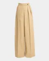 Dries Van Noten Pamplona Pleated Cotton Wide-leg Pants In Beige