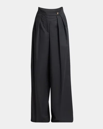 Dries Van Noten Pamplona Pleated Wide Leg Pants In Black