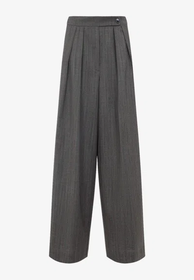 Dries Van Noten Pamplona Wool Pinstripe Wide Leg Trousers In Gray