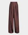Dries Van Noten Wide Burgundy Trousers With Stripes And Pleats Women In Burgundy