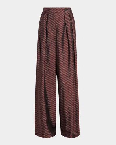 DRIES VAN NOTEN PAMPLONA STRIPED PLEATED WIDE-LEG PANTS