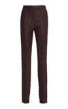 Dries Van Noten Pandoris Button-detailed Jacquard Skinny Pants In Burgundy