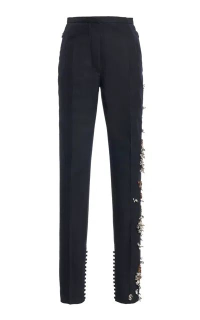 Dries Van Noten Pandoris Embellished Wool Skinny Pants In Navy