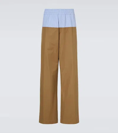 Dries Van Noten Paneled Cotton Twill Wide-leg Pants In Brown
