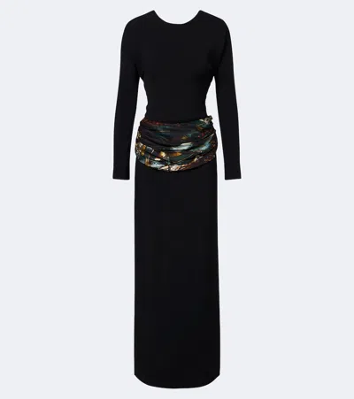 Dries Van Noten Paneled Draped Gown In Black