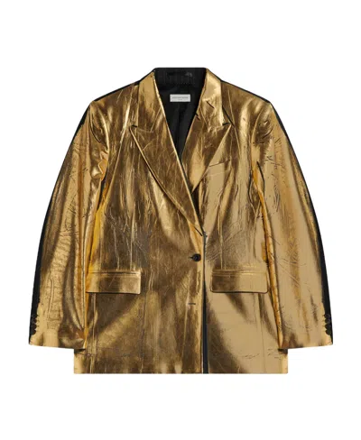 Dries Van Noten Panelled Single-breasted Jacket In Brown