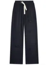Dries Van Noten Wide Leg Wool Pant With Elastic Waistband In Blue
