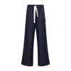 Dries Van Noten Wide Leg Wool Pant With Elastic Waistband In Blue