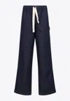Dries Van Noten Wide Leg Wool Pant With Elastic Waistband In Indigo