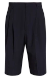 Dries Van Noten Panrom Pleated Wool Bermuda Shorts In Blue