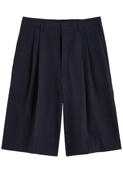 Dries Van Noten Panrom Wool Shorts In Navy