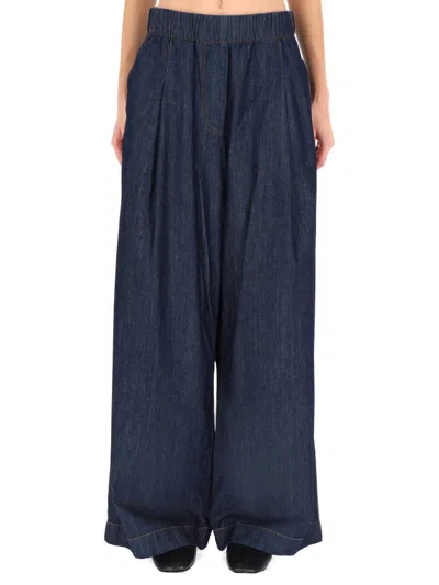 Dries Van Noten Indigo Denim Wide-leg Trousers With Pleats Women In Blue