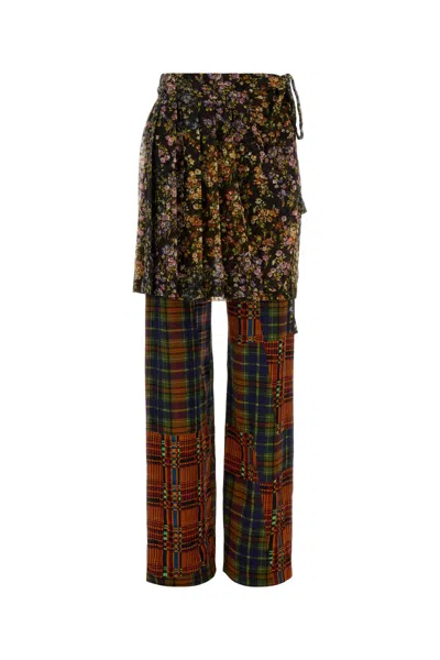 Dries Van Noten Mixed Floral And Plaid Patchwork Trousers In Orange