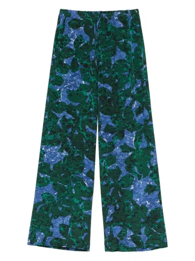Dries Van Noten Puvis Floral Print Silk Trousers In Green