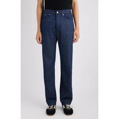 Dries Van Noten Panthero Bis Print Denim Straight Leg Jeans In Blue
