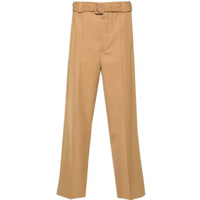 Dries Van Noten Belted Straight-leg Wool-blend Pants In Brown