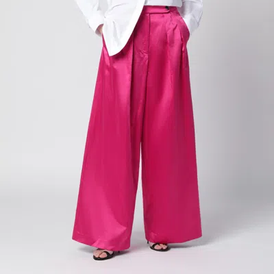 Dries Van Noten Wide Pleated Fuchsia Satin Trousers In Pink