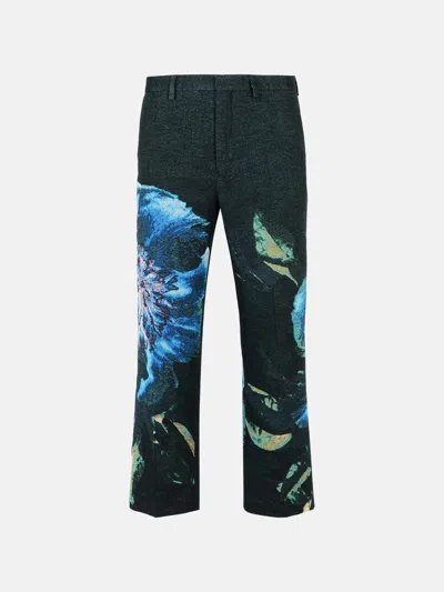Dries Van Noten 'panvel' Black Cotton Blend Pants In Blue