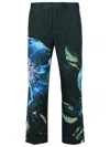 Dries Van Noten Floral Pattern Cotton Blend Trousers In Blue
