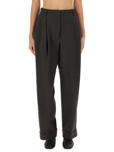 Dries Van Noten Partan High-waist Pleated Wide-leg Wool Pants In Brown
