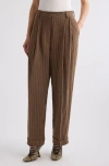 Dries Van Noten Pleated Striped Linen-blend Straight-leg Pants In Camel