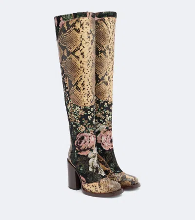 Dries Van Noten Leather-trimmed Patchwork Over-the-knee Boots In Black