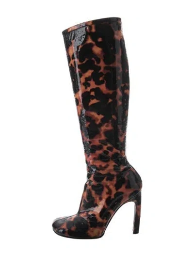 Pre-owned Dries Van Noten Patent Leather Animal Print Boots In Black