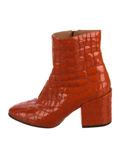Pre-owned Dries Van Noten Patent Leather Animal Print Boots In Orange