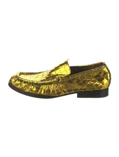 Pre-owned Dries Van Noten Patent Leather Animal Print Loafers In Gold