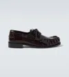 Dries Van Noten Patent Leather Boat Shoes In Brown