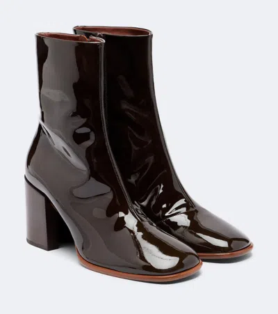 Dries Van Noten Patent Leather Mid-calf Boots In Burgundy