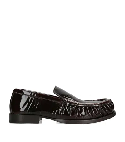 Dries Van Noten Patent Leather Ruched Loafer In Brown