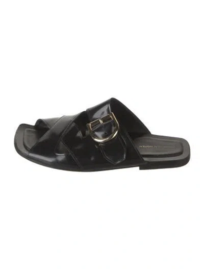 Pre-owned Dries Van Noten Patent Leather Slides In Black